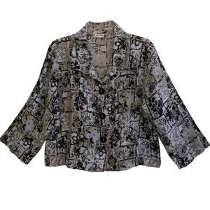 Habitat 100% Linen Button Down Shirt Womens Size L Art to Wear Boxy Lagenlook